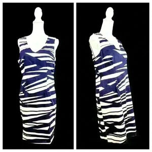 NINE WEST Womans NAVY BLUE & WHITE Abstract Dress LINED Side Zip STRETCH size 12
